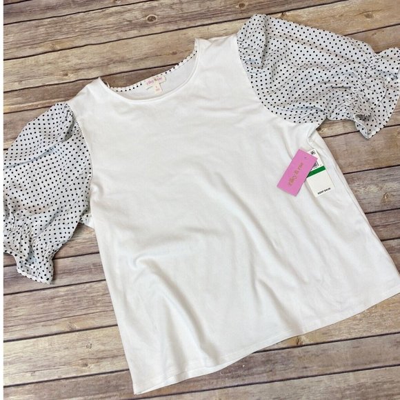 RILEY & RAE Polka-Dot Puff-Sleeve Blouse white - Picture 3 of 6